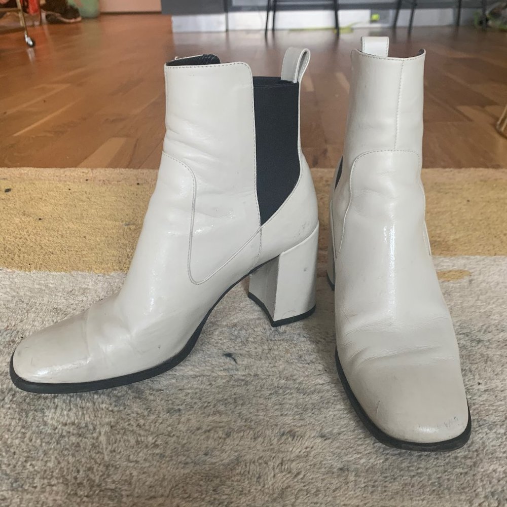 Via Spiga Square Toe White Chelsea Boots